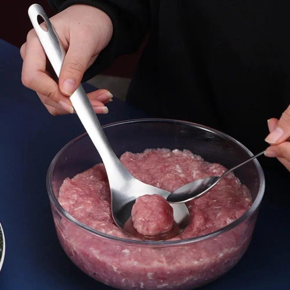 Stainless Steel Croquettes Meatball Spoon Mold with Round Hole Non-stick Meatball Maker Spoon Hangable Meat Press Tools Home Use