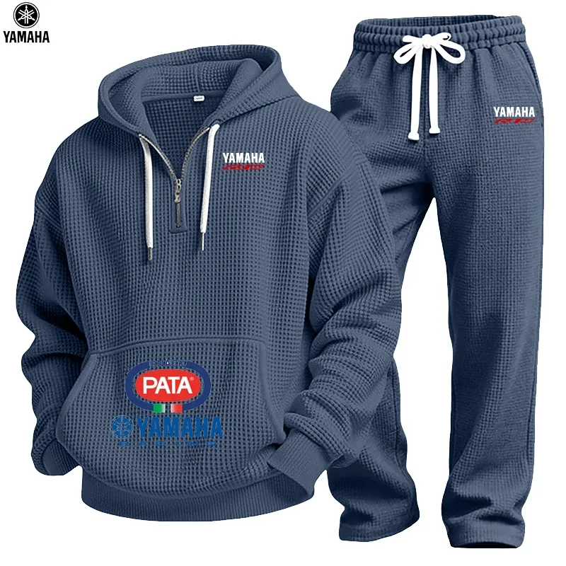 2026 Yamaha Spring/Autumn New Men's Waffle Hooded Sweatshirt Set - Top - Street Vacation Long-Sleeved Casual Fashion Outdoor Dai