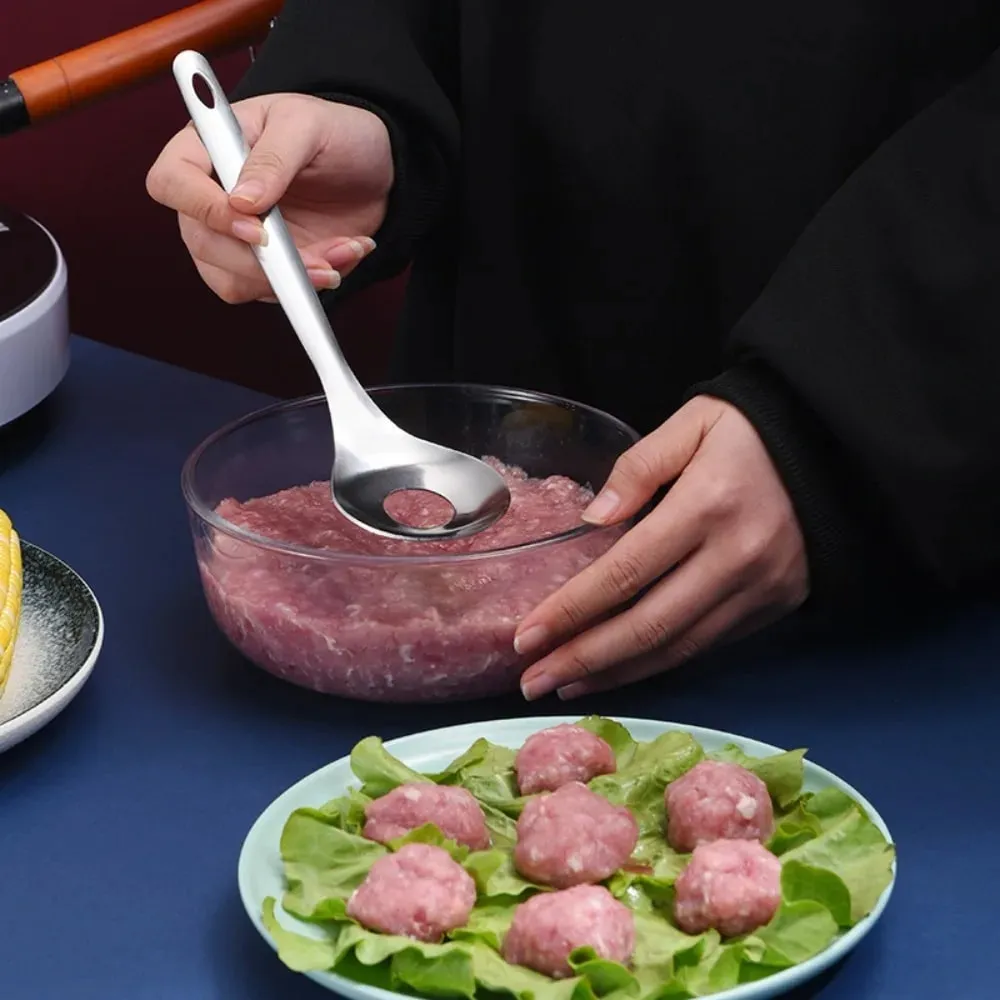 Stainless Steel Croquettes Meatball Spoon Mold with Round Hole Non-stick Meatball Maker Spoon Hangable Meat Press Tools Home Use
