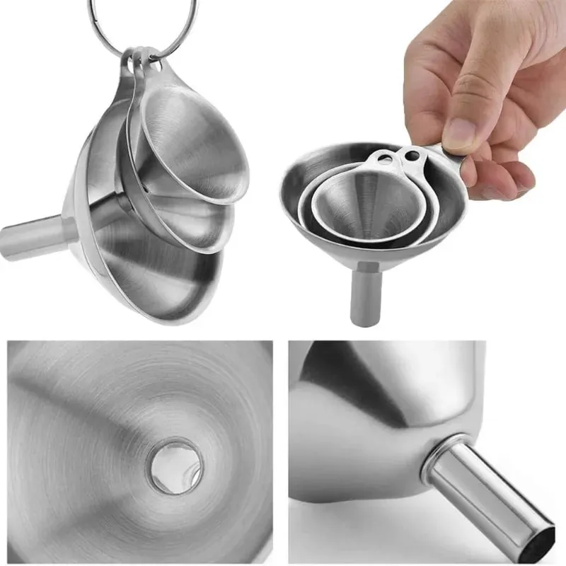 3PCS Stainless Steel Funnels Set Food Grade Metal Funnels with Cleaning Brush for Filling Bottles Kitchen Oil Liquid Filter Tool