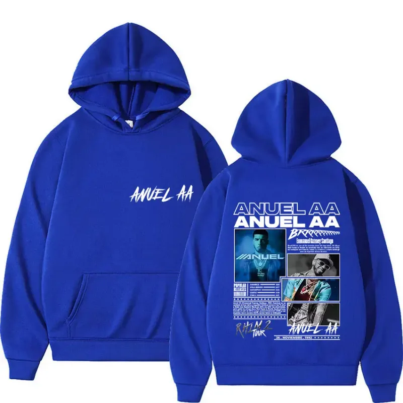 Rapper Anuel AA Rhlm 2 Album 2025 Merch Hoody Men's Clothing Rock Hip Hop Oversized Sweatshirts Winter Casual Long Sleeve Hoodie