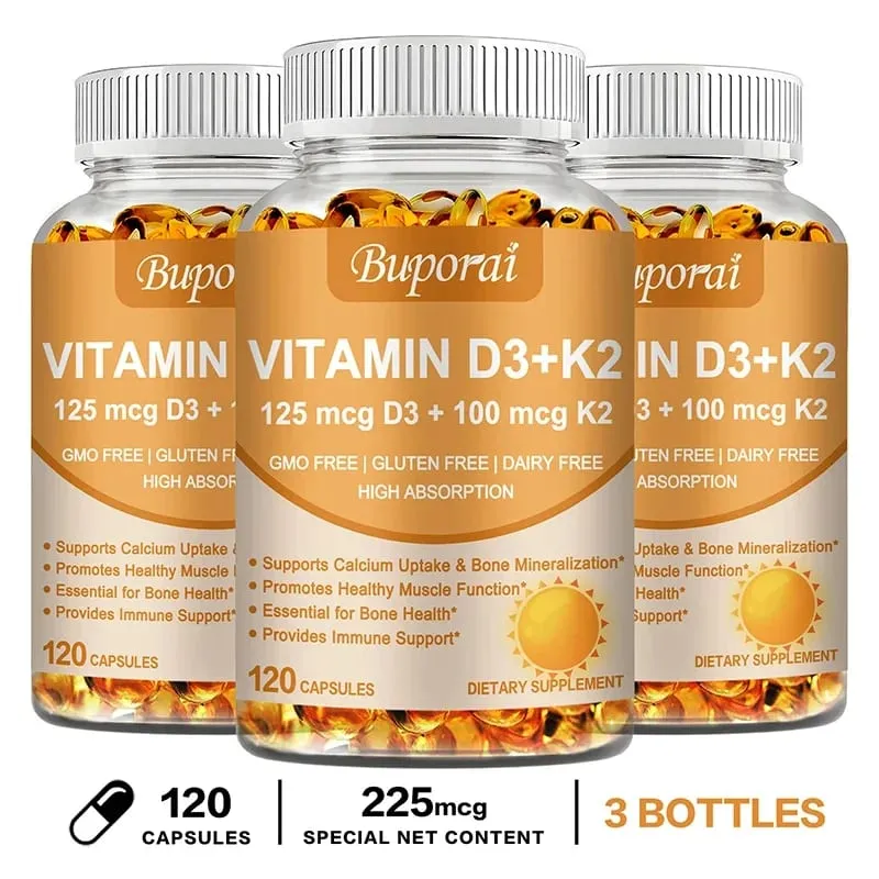 Vitamin D3 + K2 - Immunity Strong Bones Heart Health Joint Health Muscle - Promotes Calcium Absorption Supplement