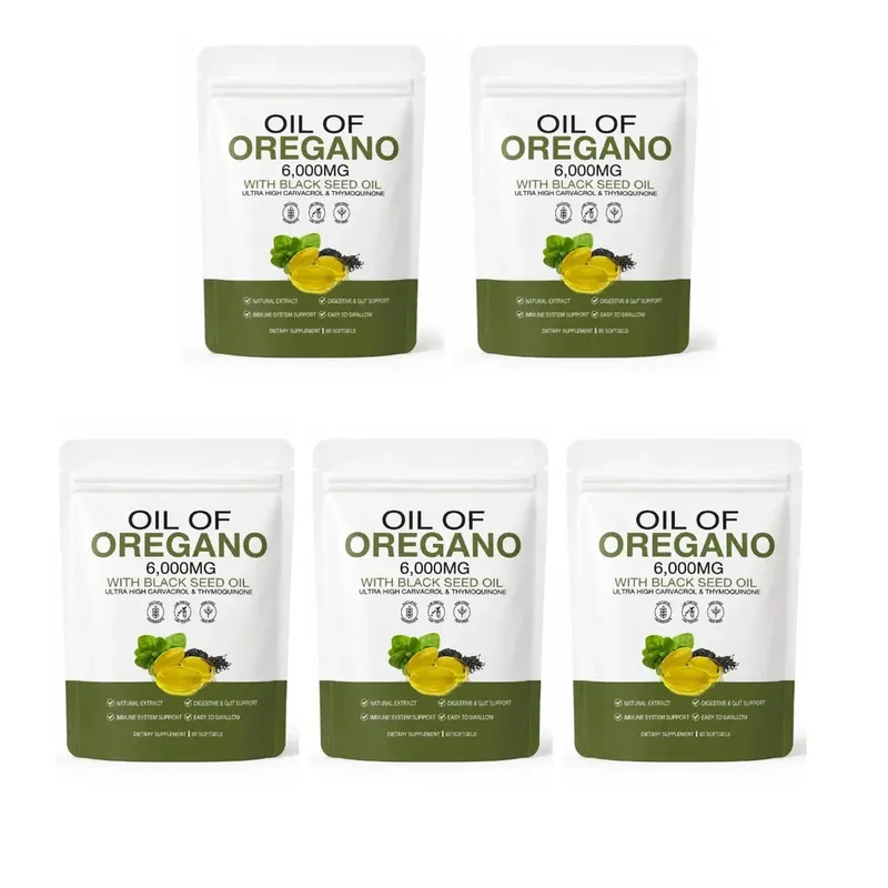 Oil of Oregano Softgels 6000mg with Black Seed Oil for Immune System & Digestive Support Soy-Free Gluten-Free 60 Softgels