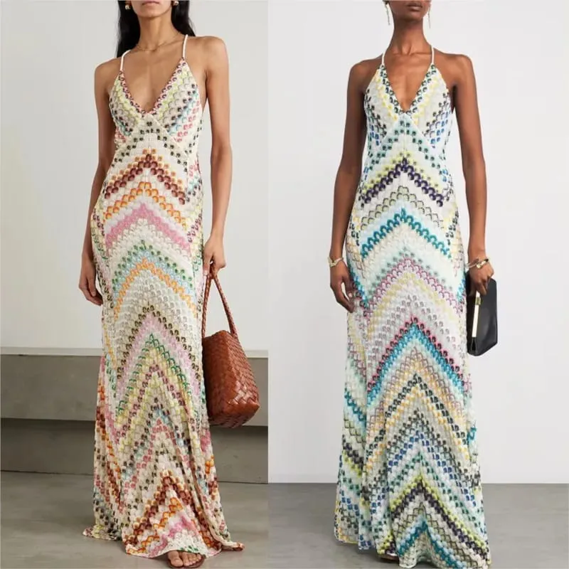 Spring Summer Female Boho Maxi Dresses Retro Sleeveless Women Holiday Long Skirt Sexy Deep V Neck Casual Party Dress Streetwear