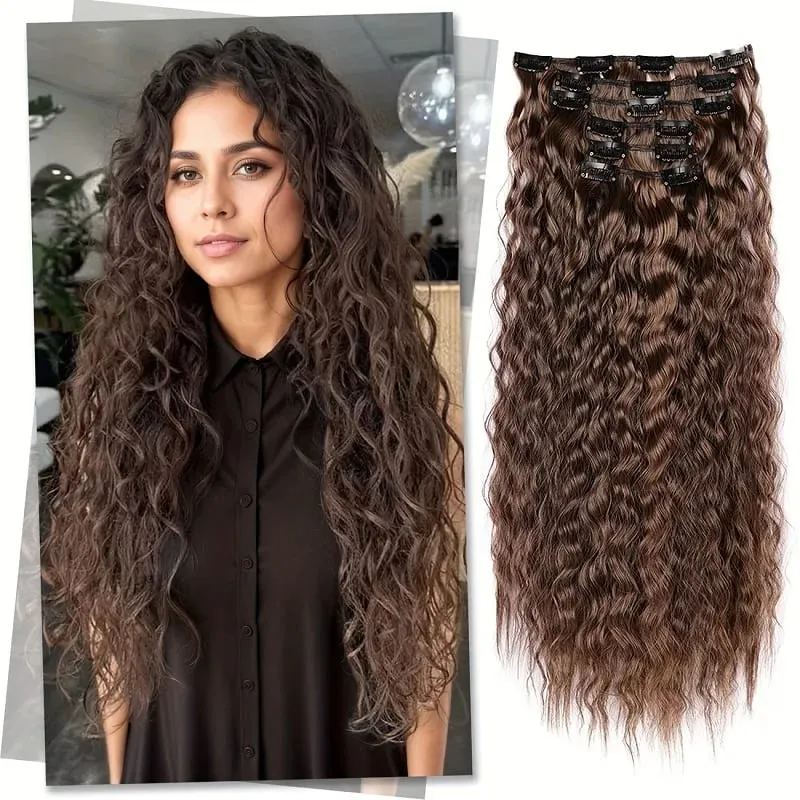 22Inch Synthetic Long Kinky Curly Hair Extension 6pcs/set Clip in Fluffy Hairpiece for Women Daily Use