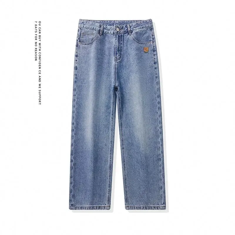 High Streets Spring Summer Men's Jeans American Retro Baggy Wide Leg Denim Pants Loose Solid Cotton Jeans Male Trendy Trousers