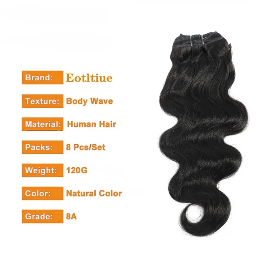 Body Wave Seamless Clip In Real Human Hair Extensions 8PC/Set Natural Brazilian Remy Hair Clip In Extension Full Head Remy Hair Clip Ins For Women Double Weft Afro Kinky Culy Hair Clips