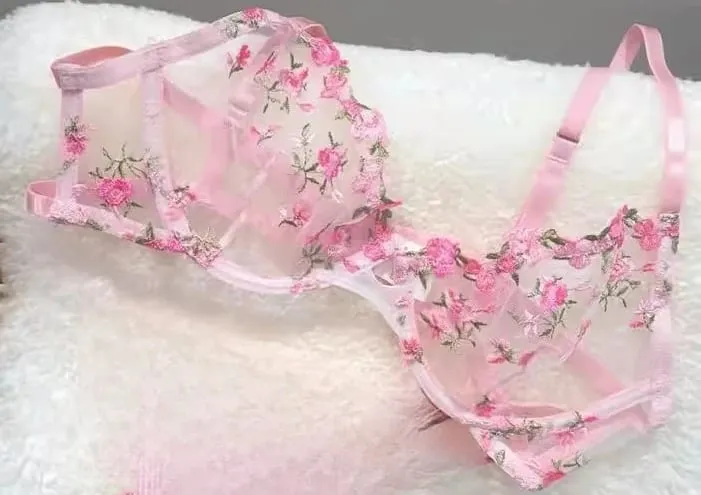 French Floral Bra Set Women | Sweet Sexy Sheer Mesh Lace Transparent Underwear Set | Practical & Feminine MOYISU Sexy Panty Set