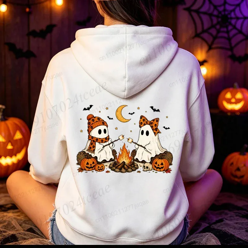 Halloween-Cute-Ghost-Camping-Fall Men's Women Hoodies Vintage Sweatshirts Fall Pumpkin Hooded Hoodies Spooky Season Sportwears