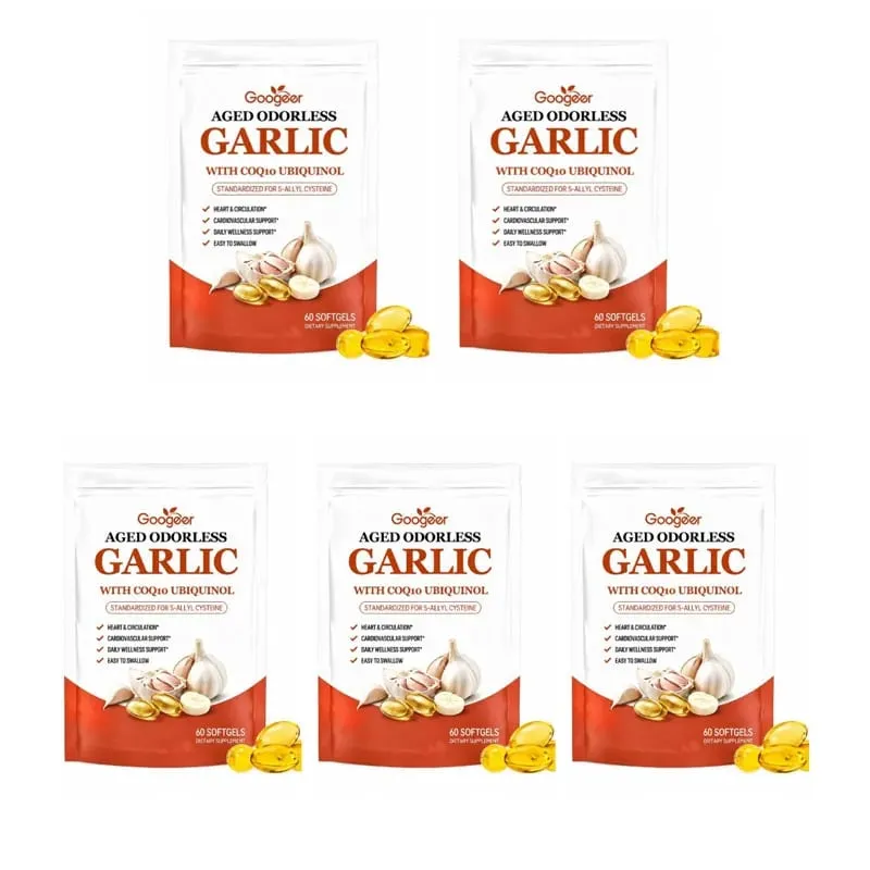 Aged Odorless Garlic Softgels with CoQ10 Ubiquinol & K2 Blood Pressure Heart & Circulation Support Cholesterol 60 Softgels