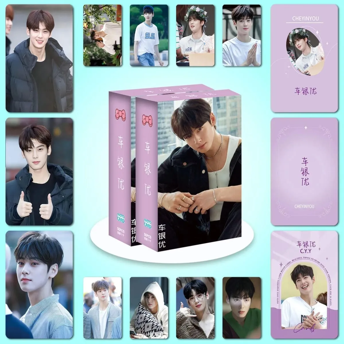 55PCS Cha Eun‑woo Holographic LOMO Photocards Set Korean Star Fans Collectible Gift