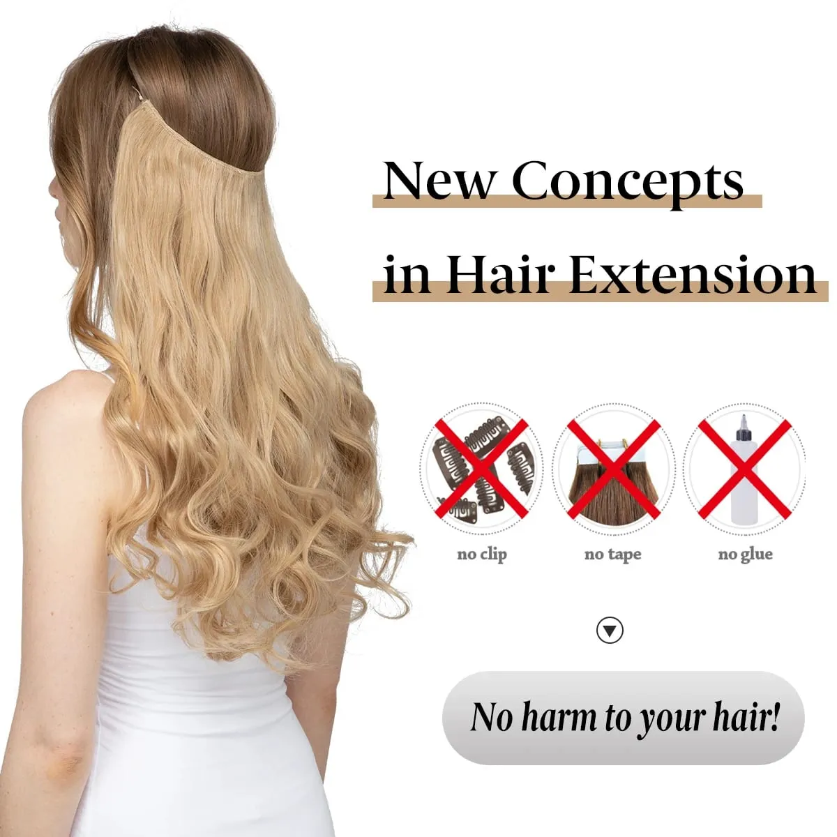 Sintético sem clipes na extensão do cabelo natural ombre preto loiro rosa uma peça onda longa fio invisível falso pedaço de cabelo