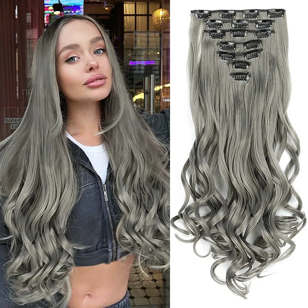 Synthetic Clip in Hair Extensions Purple hairpieces 7pcs/set 22inch Thick Hair for Women Girls Daily Party Cosplay