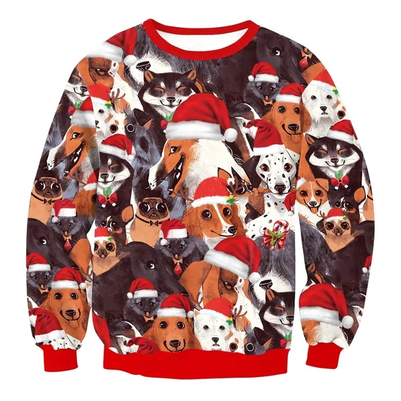 Festival Christmas Pattern Sweatshirts For Men Humping Reindeer 3D Printed Pullover Holiday Party O-Neck Hoodies Long Sleeves