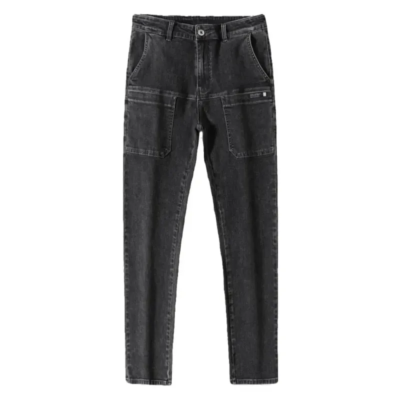 Spring Summer Thin Six Pocket Men's Jeans Elastic Straight Leg Casual Slim Fit Jeans Versatile Multi-Pocket Long Y2K Denim Pants