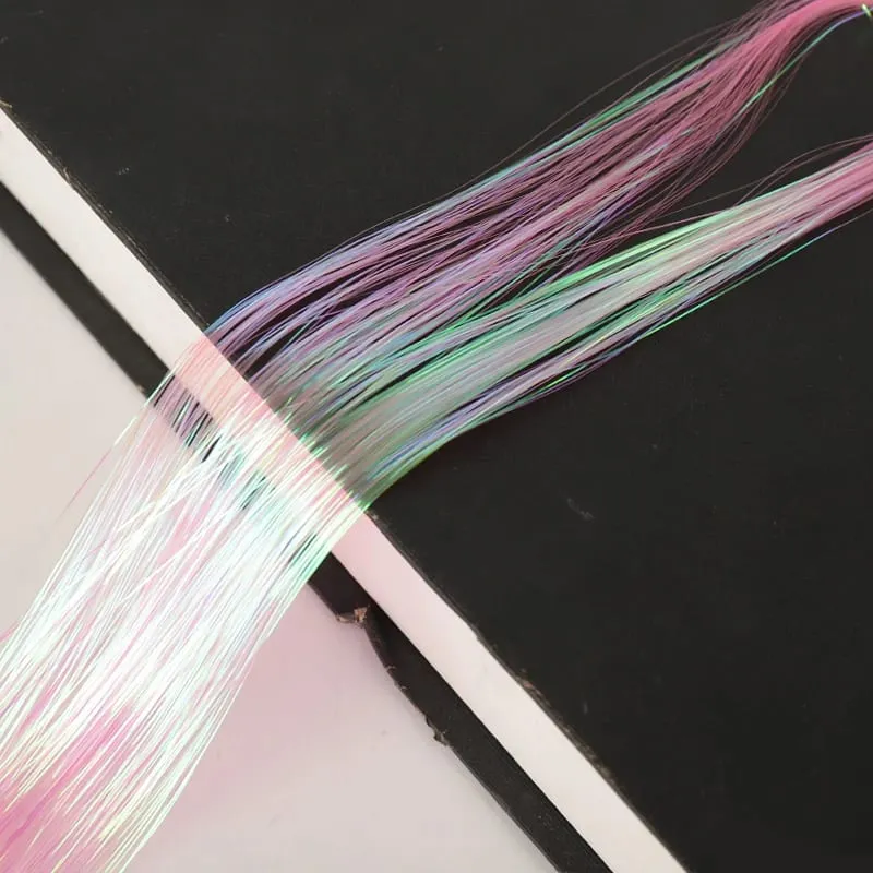 1PCS Sparkling Shiny Tinsel Hair 48inch Long Colored Hair Extensions Party Hightlights Women Hairpiece Halloween Christmas Use
