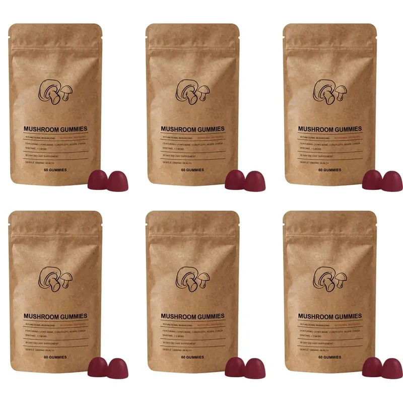 Mushroom Gut Health Gummies with Vitamin C B6 D3 and 8 Mushroom Extracts for Mental Clarity & Immune Support 60 Gummies