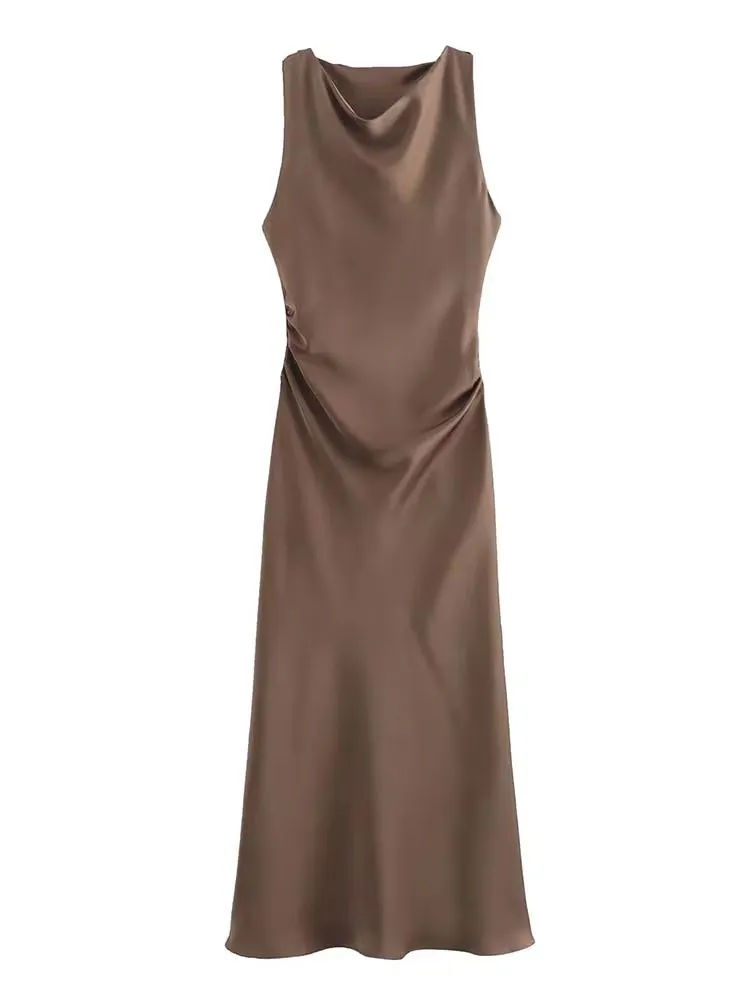Satin Long Dresses for Women 2026 Summer Slip Midi Dress Woman Sexy Evening Party Dress Sleeveless Female Elegant Dresses
