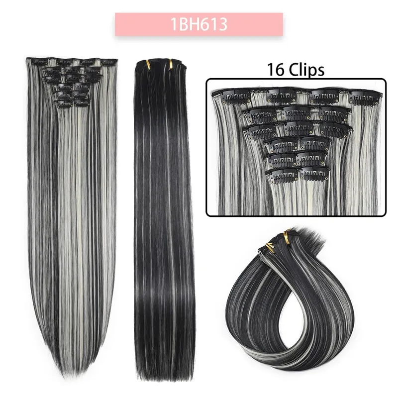 6-Piece Set 24-Inch Synthetic Clip-On Hair Extensions Straight Hair Removable Lightweight Synthetic Wig Women's Exclusive