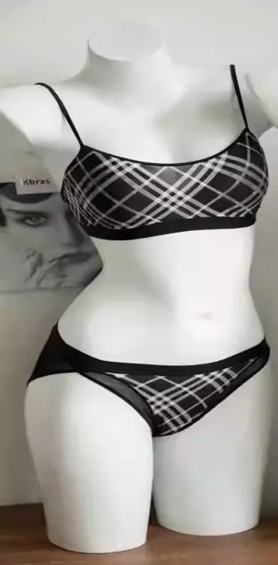 Women American Retro Plaid Intimates Set Thin Push Up Bra Anti Sagging Armpit Fat Support Comfort Everyday Wear