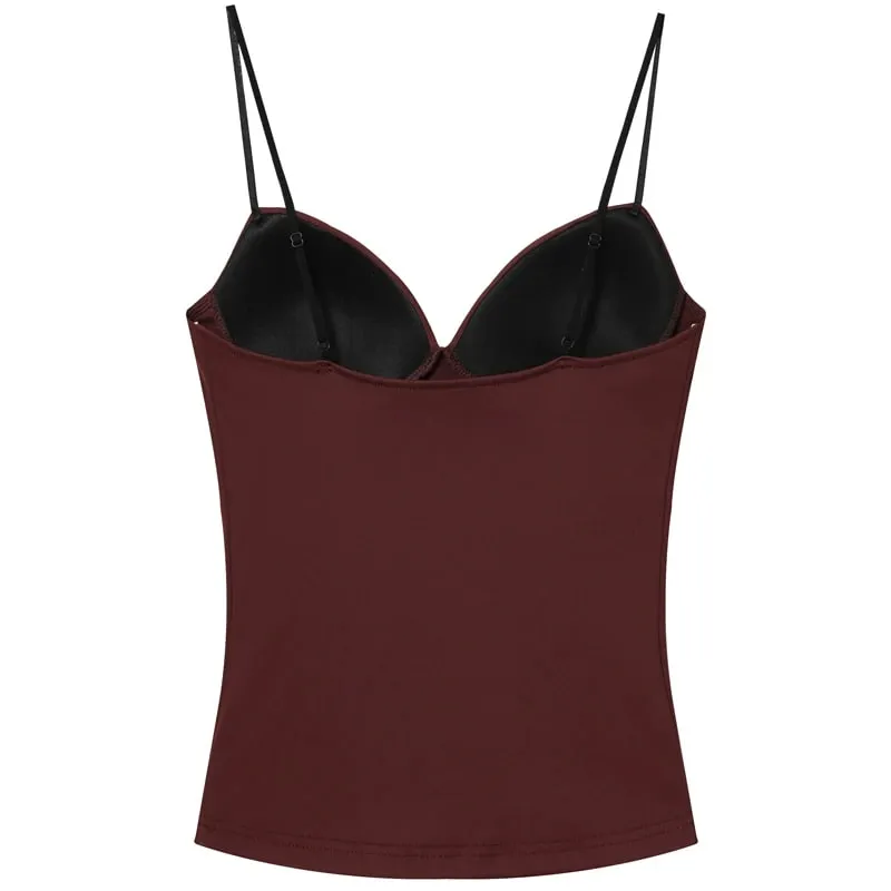 Sexy Women Corset Slip Top Summer Burgundy Tanks & Camis Elegant Sleeveless Backless Cup Top Spandex Nylon Bustier Camisole