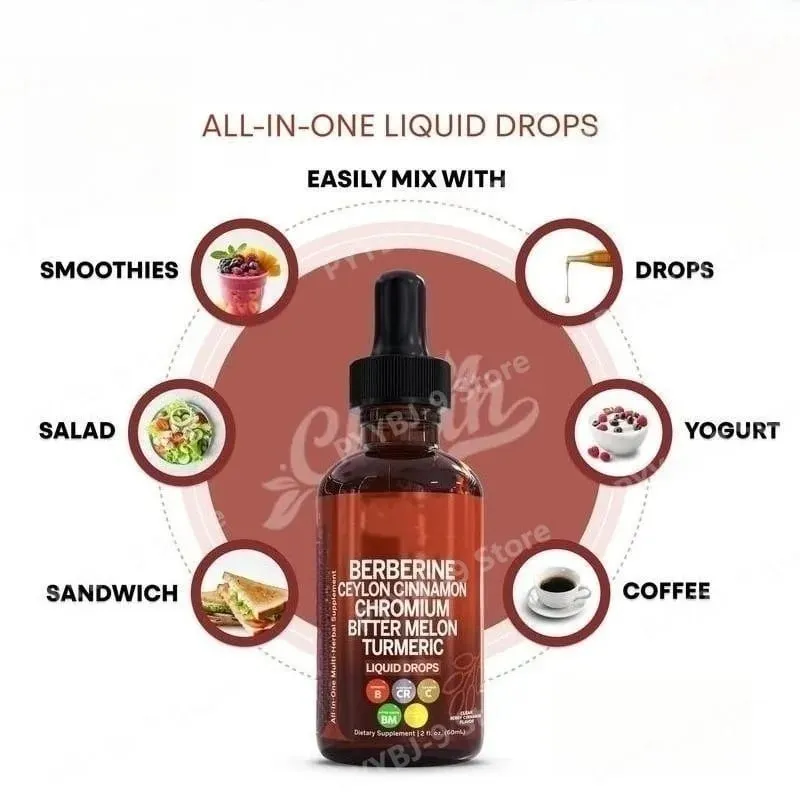 Berberine Chromium Turmeric & Ginseng 2oz Liquid Drops Organic Herbal Supplement for Wellness Supports Healthy Balance