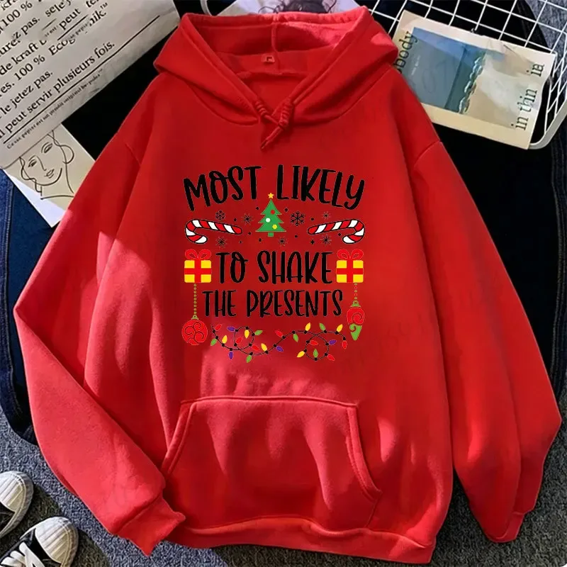 Most Likely To Christmas Family Hoodies Funny Slogan Group Sweatshirts Xmas Gingerbread Man Print Hooded Hoody Holiday Party Top