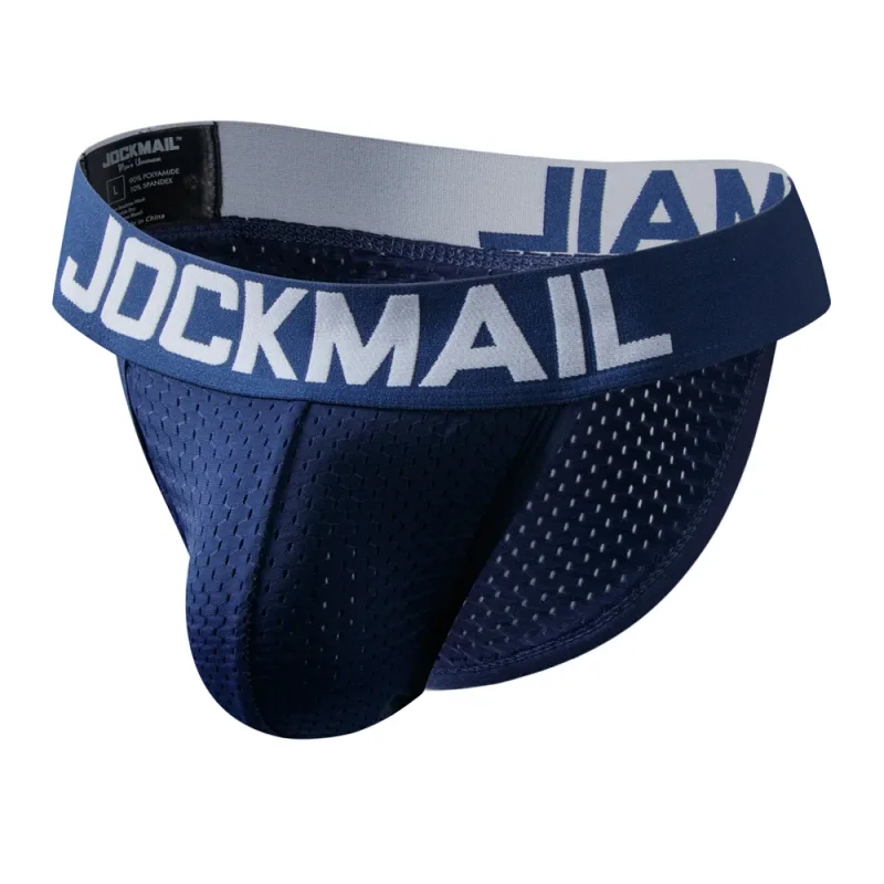 Jockmail Mans Underwear Gay Brief Nylon Mesh Sexy Low Waist Ropa Interior Hombre Letter Embroidery Sissy Panties Male Lingerie