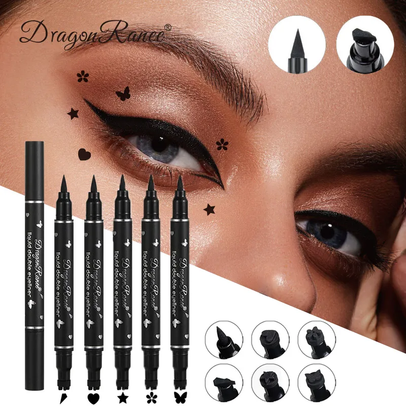 Dragon Ranee Black Stars Hearts Eyeliner Stamp Pencil Double-head 2 IN 1 Smooth Quick Dry Liquid Eye Liner Shape Pen Eyes Makeup