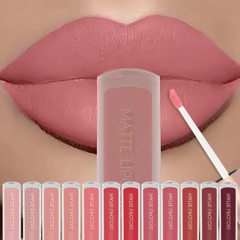 12 cores fosco veludo sexy brilho labial à prova dlong água de longa duração antiaderente copo lábio esmalte nude batom líquido lábios maquiagem cosméticos — image 1