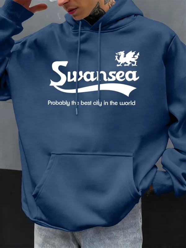 Swansea The Best City Letter Σχέδιο Φθινοπωρινά Ανδρικά με κουκούλα με κουκούλα casual fleece Soft πουλόβερ Hip hop Ρούχα φαρδιά μπλουζάκια