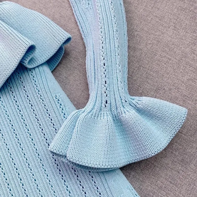 Yuoomuoo marca moda de uma peça de malha maxi vestido feminino elegante com decote em v babados cintura fina bodycon camisola vestido de festa
