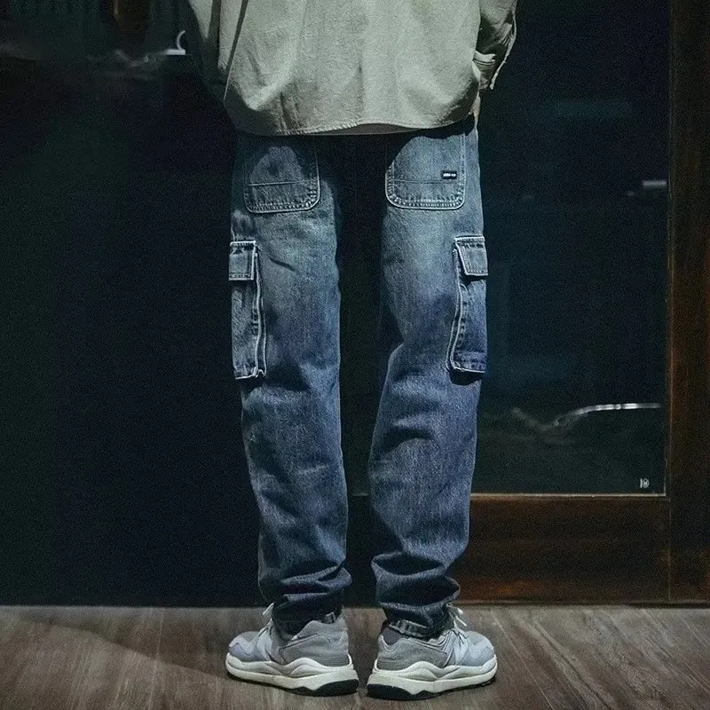 Denim Pant Men Jeans Vintage Wash Cargo Long Pants Loose High Waist Straight Trousers Pocket Y2k Streetwear Elegant Casual 2026 — image 9
