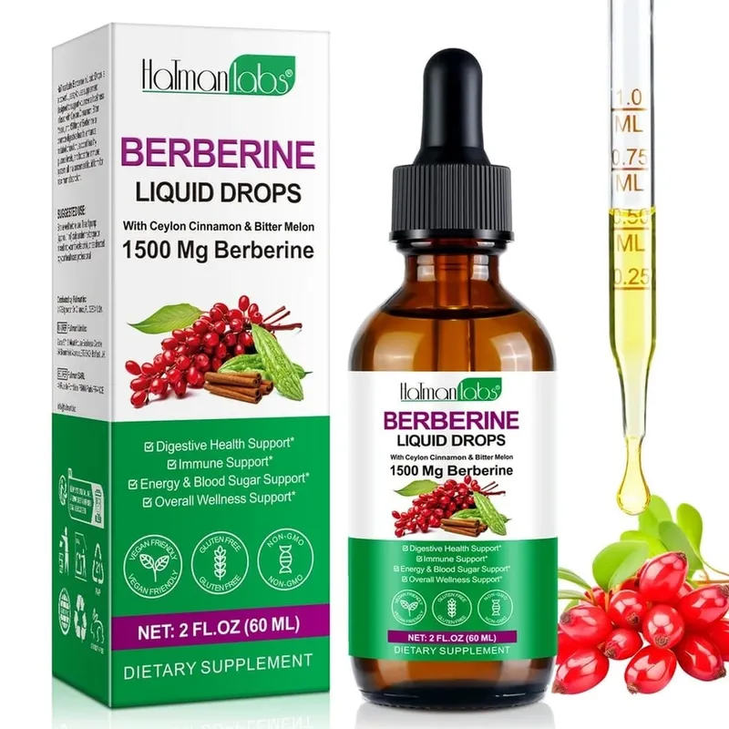 Holmanlabs Berberine Liquid Drops with Ceylon Cinnamon and Bitter Melon Digestive Health Support 1500 Mg Vegan Non-GMO 60 ML