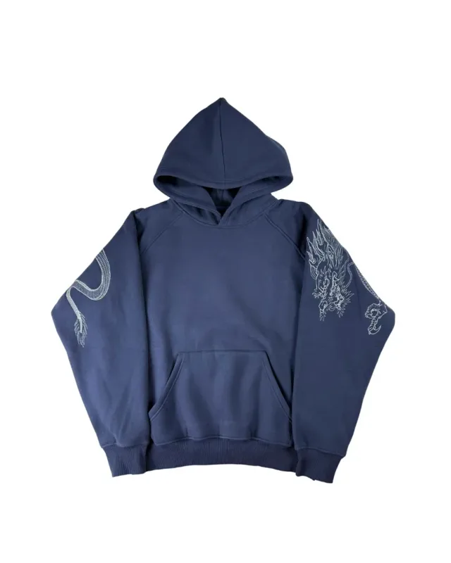 Lalaking Dragon Embroidered Hoodie Japanese Sukajan Style Fleece Lined Pullover Hooded Sweatshirt Loose Casual Streetwear Tops Bago
