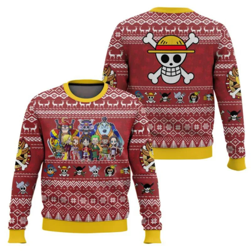 New sweater, Japanese anime, Luffy, Robin, Bandai, One Piece, 3D hoodie, Christmas sweatshirt, men's round-neck T-shirt