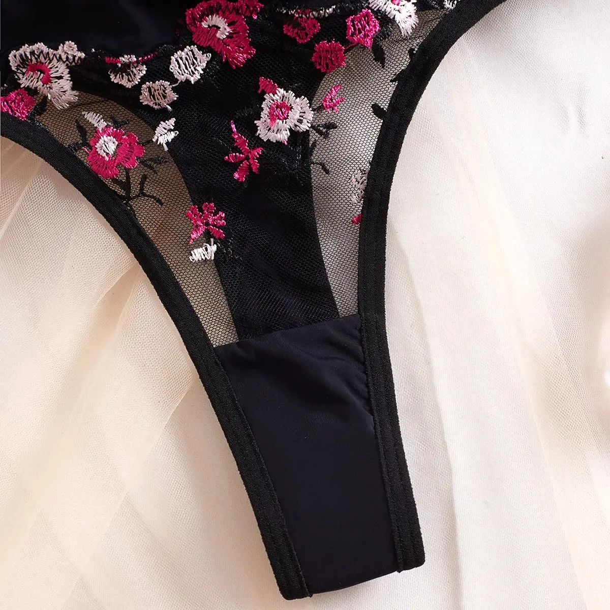 Sexy Womens Underwear Exotic Emotional Bra Set Embroidered Print Brassiere Lingerie Set Women's Push Up Thin Bralette suit