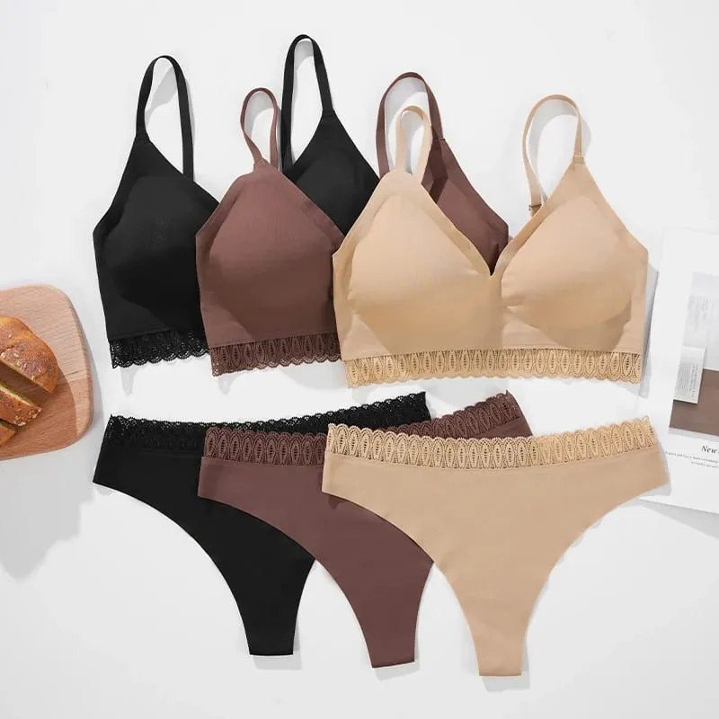 2026 Women Thongs And Bra Two Piece Seamless Panties Ladies Underwear Soft Elastic Wirefree Sport Bra Panty Set