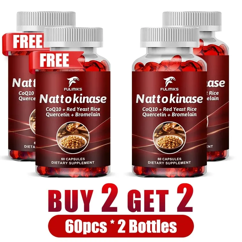 Nattokinase Supplement with CoQ10 Red Yeast Rice Quercetin Bromelain Support Blood Flow Heart Health Digestive Aid Energy