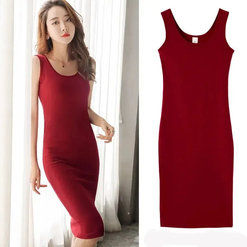 Fashion Solid Long Dress Korean Fashion Camisole Sleeveless Sexy Women's Dresses Summer Casual Y2k Oversized All-match Skirt