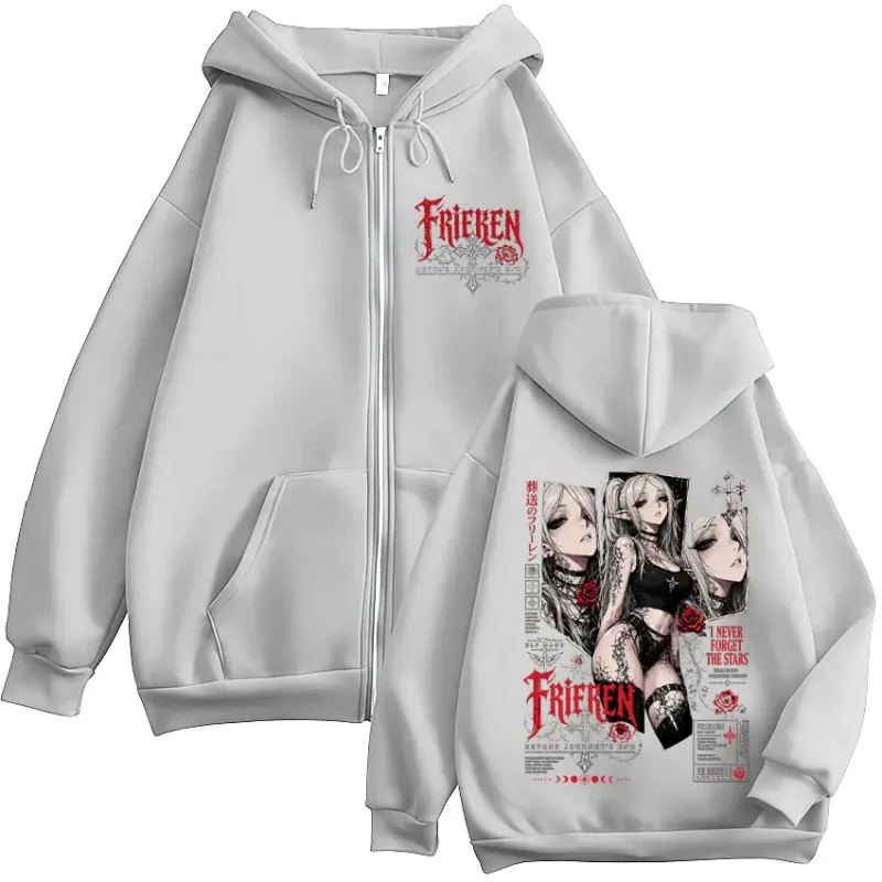 Anime Frieren Beyond Journey's End Zipper Hoodies Men Women Clothing Oversized Fleece Zip Up Hooded Sweatshirts Coats Streetwear
