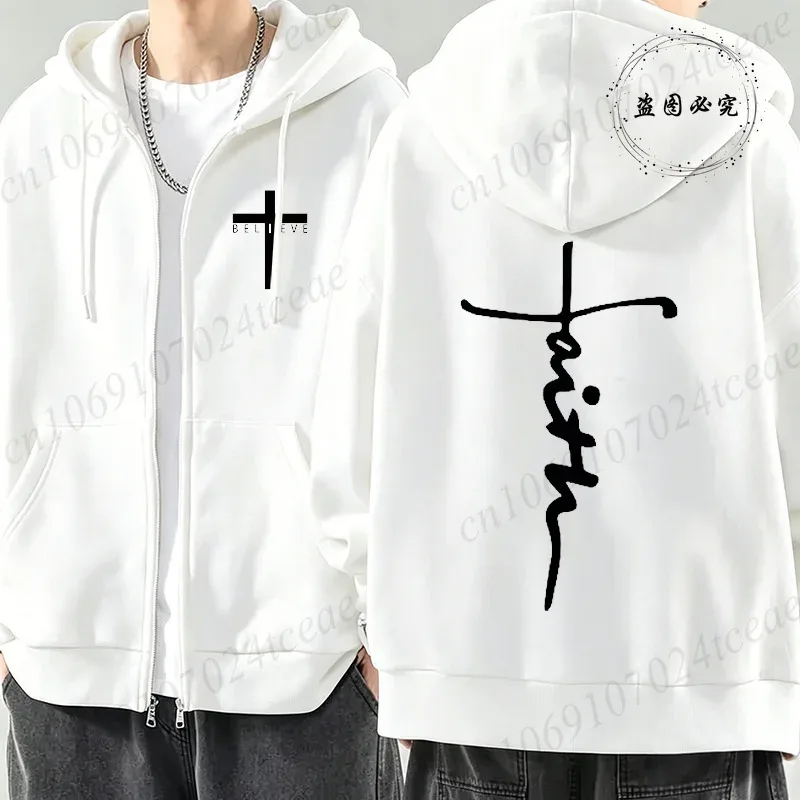 New Fashion Zipper Hoodies Christ Jesus Cross Print Men Hoodies Sweatshirts Fleece Hip Hop Street Hoodie Zip Up Sweatshirts Top