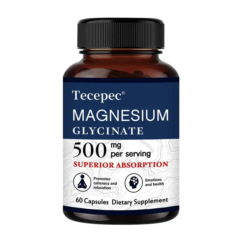 Magnesium Glycinate 500mg Capsules High Absorption Promote Calm and Relaxation Stress & Anxiety Relief Dietery Supplement