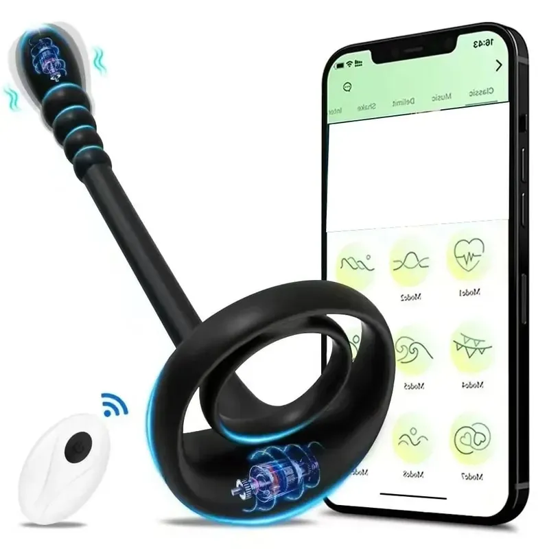 APP Penis Cock Ring Male Wireless Remote Control Male Ejaculation Delay Stimulator Anal Butt Plug Adult Sex Toy para sa Mga Mag-asawa