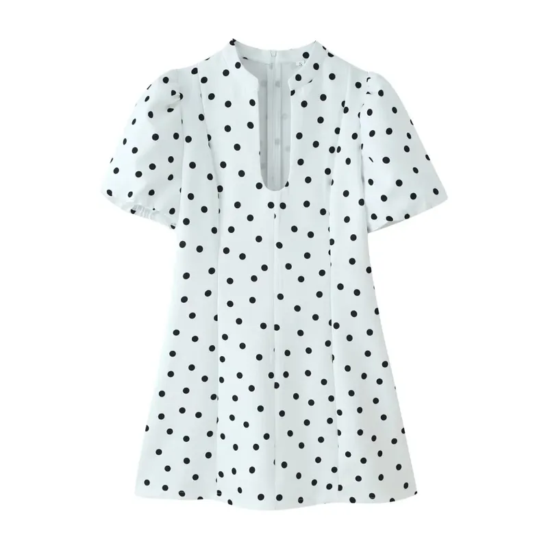 Elegant Holiday Chic Women Mini Dress Black O-Neck Zipper Short Puff Sleeve Dress Fashion 2026 Spring Summer Party Dress