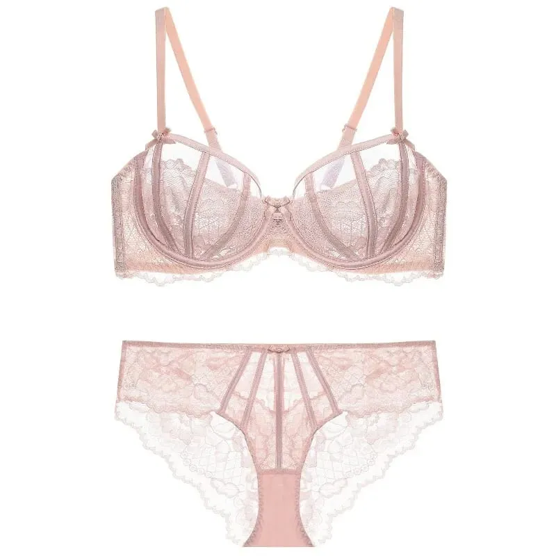Sexy renda francesa push up sutiã conjunto feminino orelhas de coelho lingerie demi copo meio sutiã roupa interior leve verão 32-38ab conjunto de lingerie