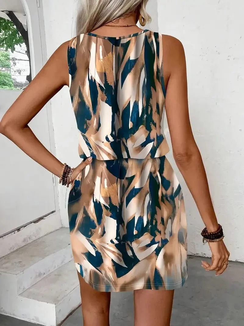 Women's Spring/Summer Fashion Bohemian Style Sleeveless Printed Dress