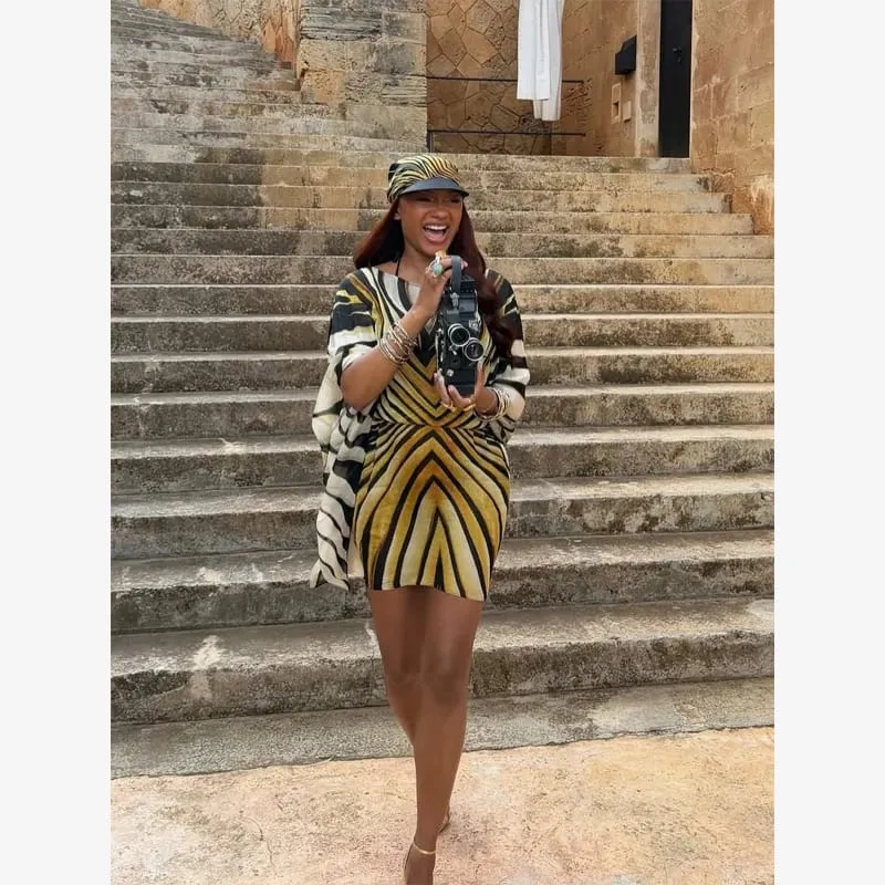 Linen-feel Vertical Stripe Long Sleeve Wrap Maxi Dress V Neck Asymmetrical Hem Vacation Dress Suitable For Daily Commute Wear