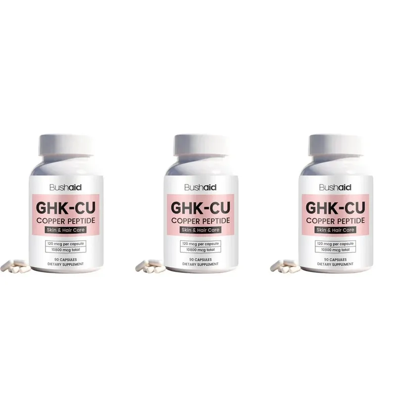 BushAid GHK-Cu Copper Peptide Capsules with Collagen Hyaluronic Acid Vitamin C Skin Firmness & Hair Growth Support 90 Count