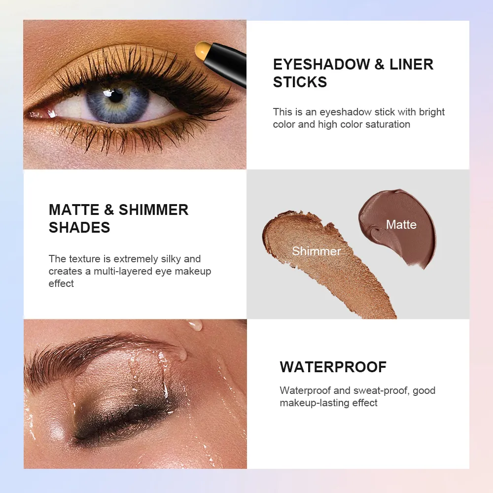 Shimmer & Matte Eyeshadow Pencil Stick Waterproof Pearlescent Metallic Glitter Eye Shadow Highlighter Pen Eyeshadow Cosmetics